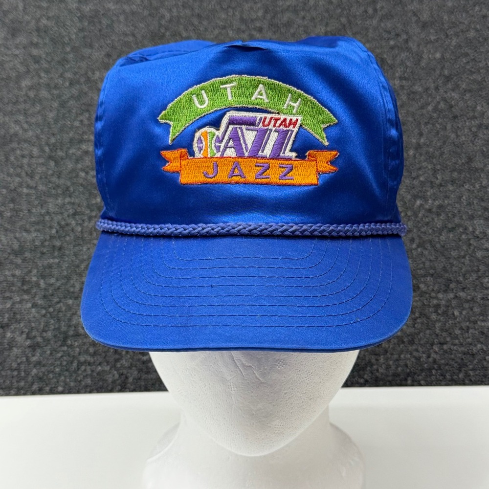 Vintage Utah Jazz NBA Satin Rope Hat Nissin Cap Blue Strapback 80s 90s